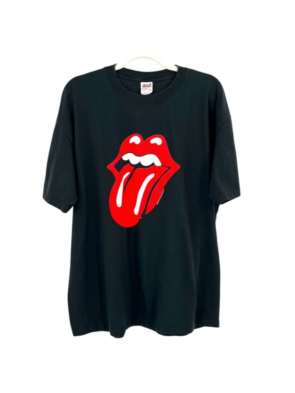 Rolling Stones Tongue Lips Logo Black T-Shirt Anvil Preshrunk Cotton XL 1999